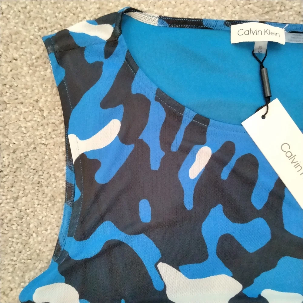 NWT XL Calvin Klein Blue Camo Sleeveless Top - Picture 5 of 10